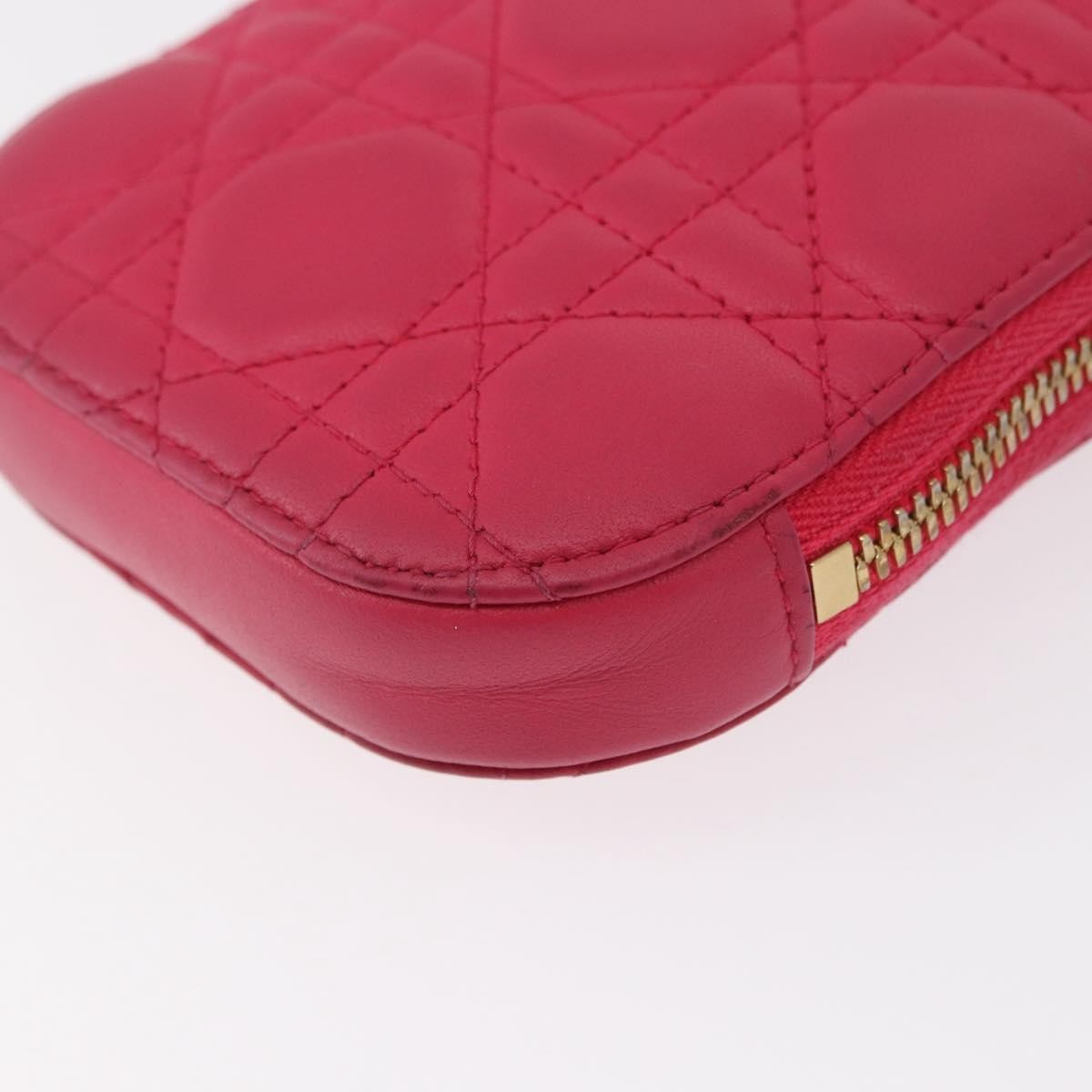 Christian Dior Lady Dior Phone Holder On Chain Cannage Quilt Lambskin Pink Leather Clutche & Pouche Bag (Pre-Owned)
