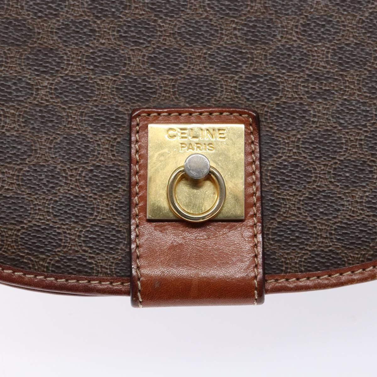 Celine Macadam Shoulder Pvc Leather Brown Canvas Bag (Pre-Owned)