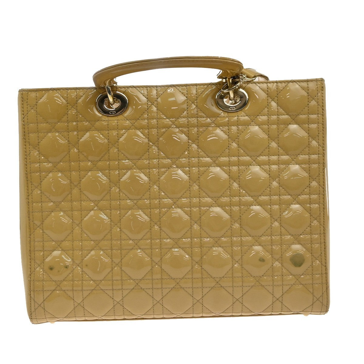 Christian Dior Lady Dior Cannage Quilt Patent Yellow Patent_Leather Handbag (Pre-Owned)