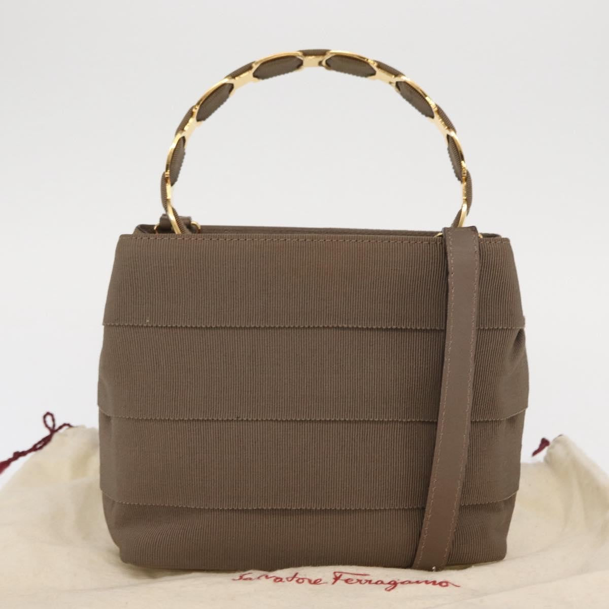 Salvatore Ferragamo Vala Canvas Beige Canvas Handbag (Pre-Owned)