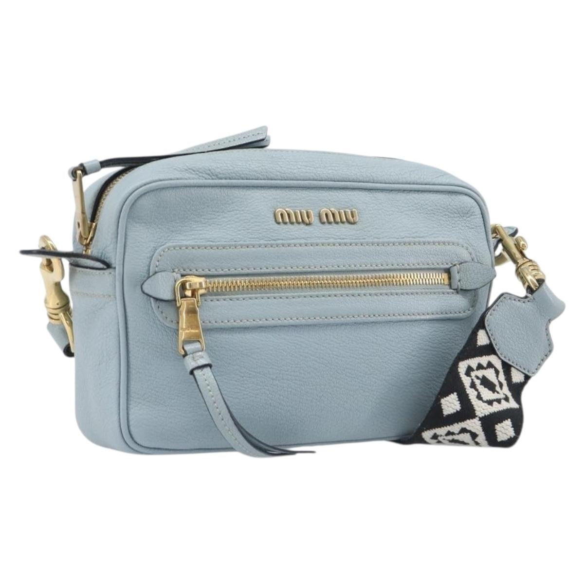 Miu Miu Madras Zip Pocket Leather Blue Leather Crossbody Bag Bag (Pre-Owned)