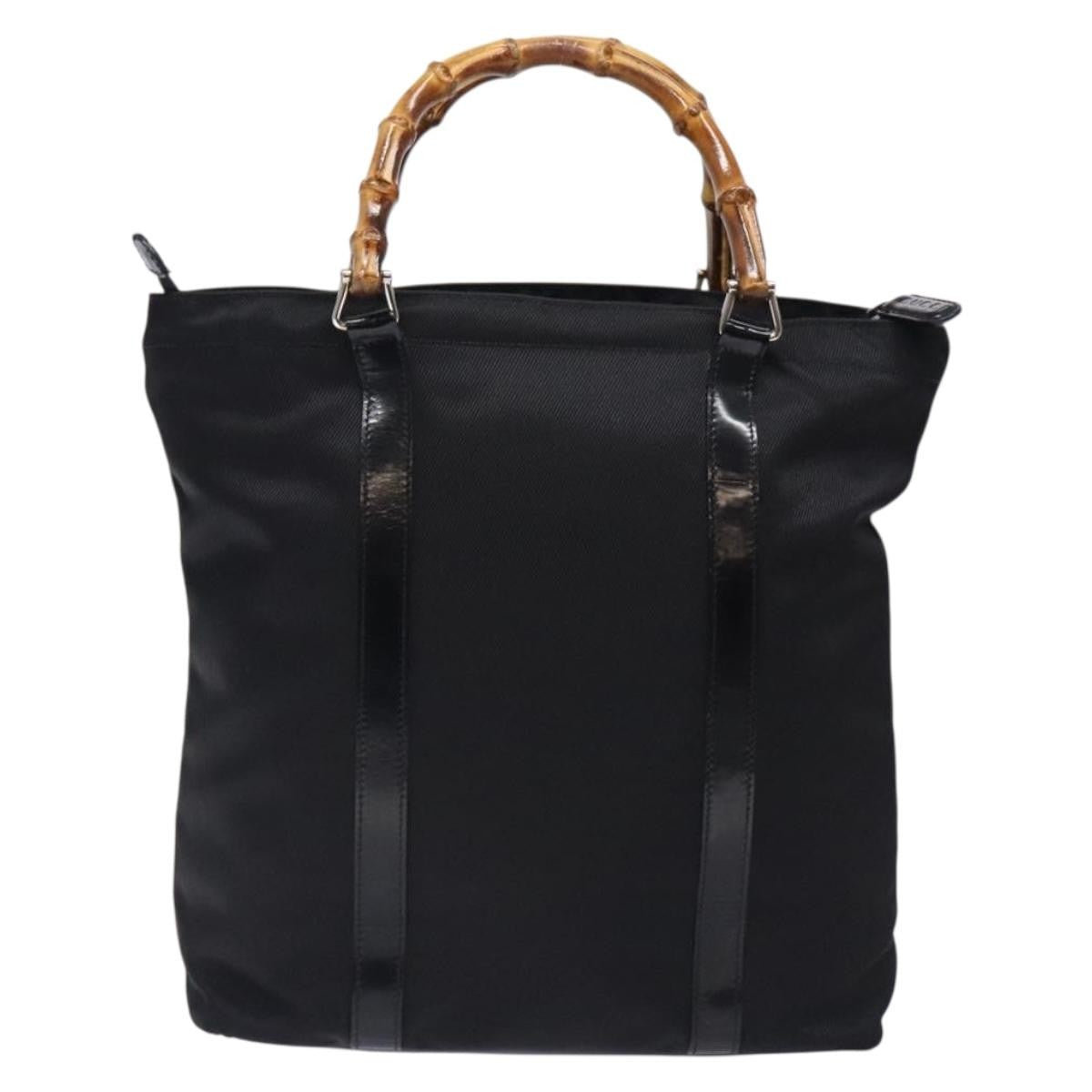 Gucci Vintage Bamboo Handle Tote Nylon Black Nylon Tote Bag Bag (Pre-Owned)
