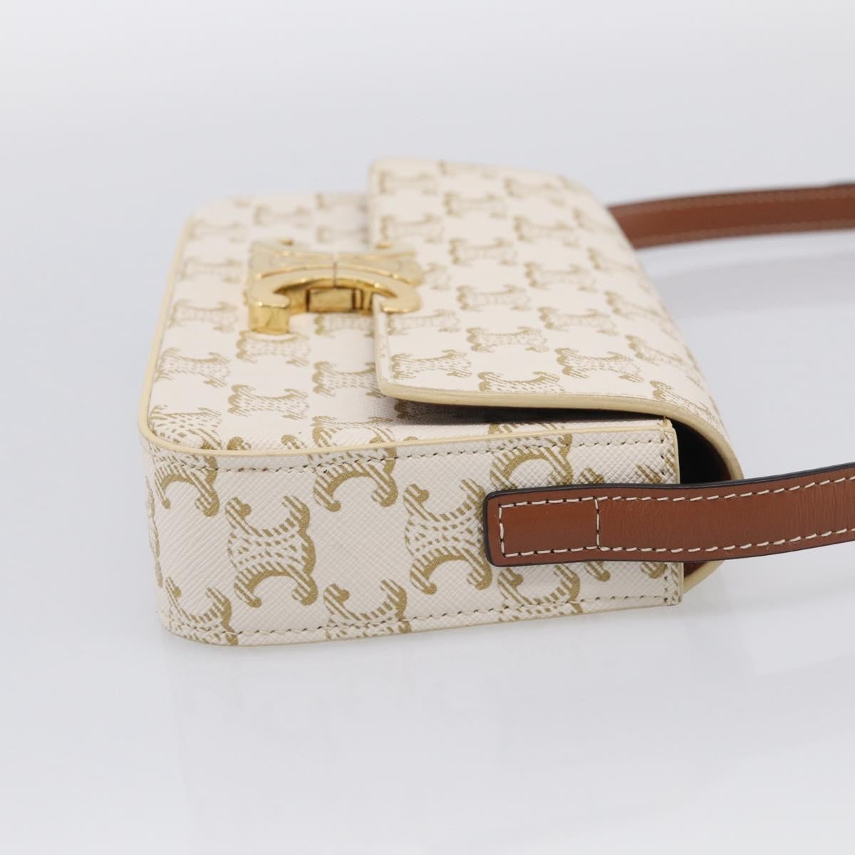Celine Triomphe East-West Triomphe Coated Canvas White Leather Shoulder Bag Bag (Pre-Owned)