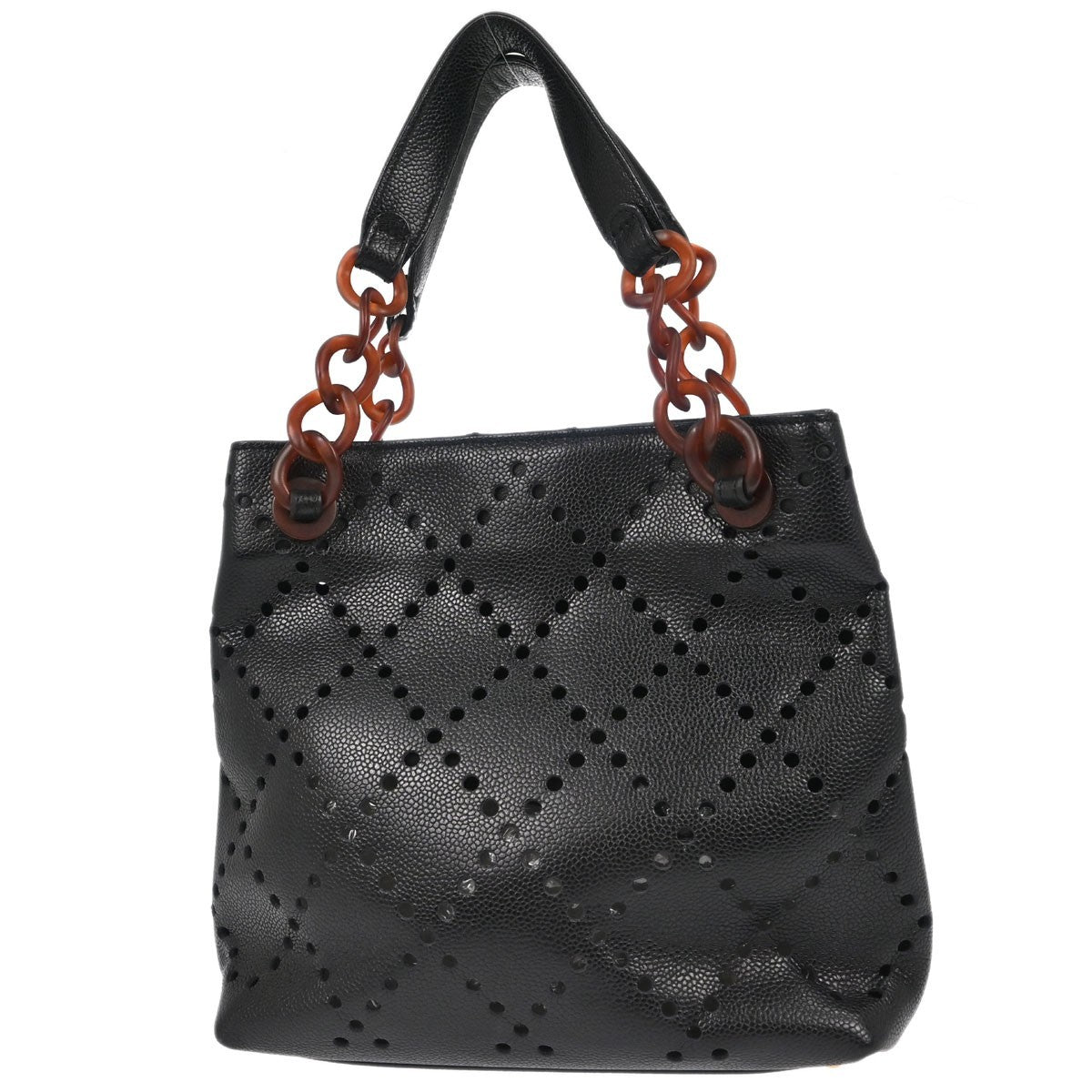 Chanel Vintage Resin Chain Shopping Tote Quilted Caviar Black Leather Tote Bag Bag (Pre-Owned)