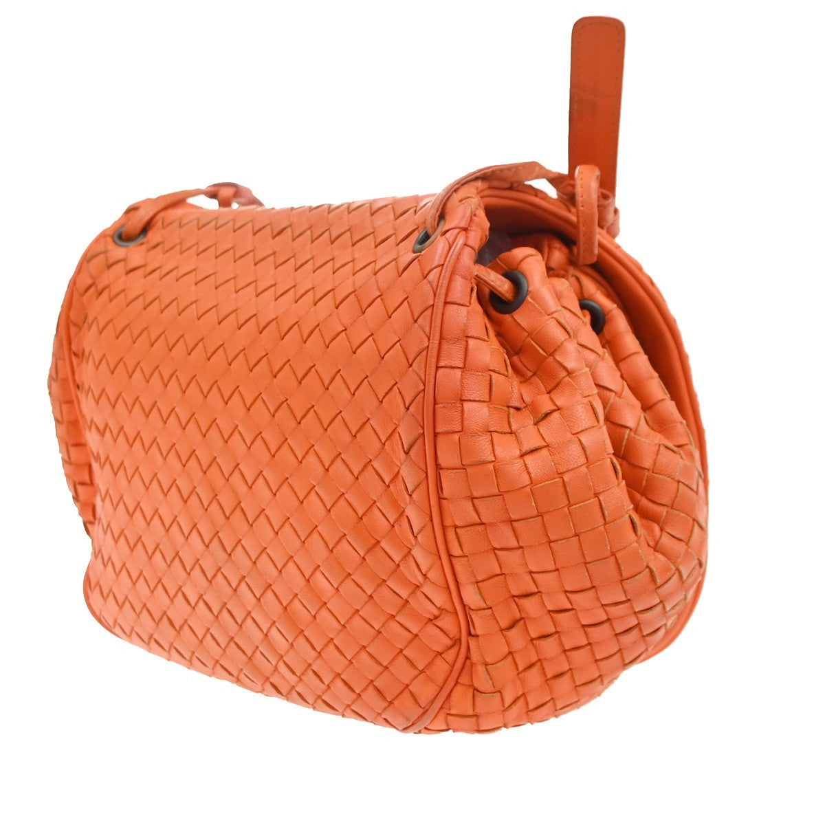 Bottega Veneta Intrecciato Shoulder Leather Orange Leather Handbag (Pre-Owned)