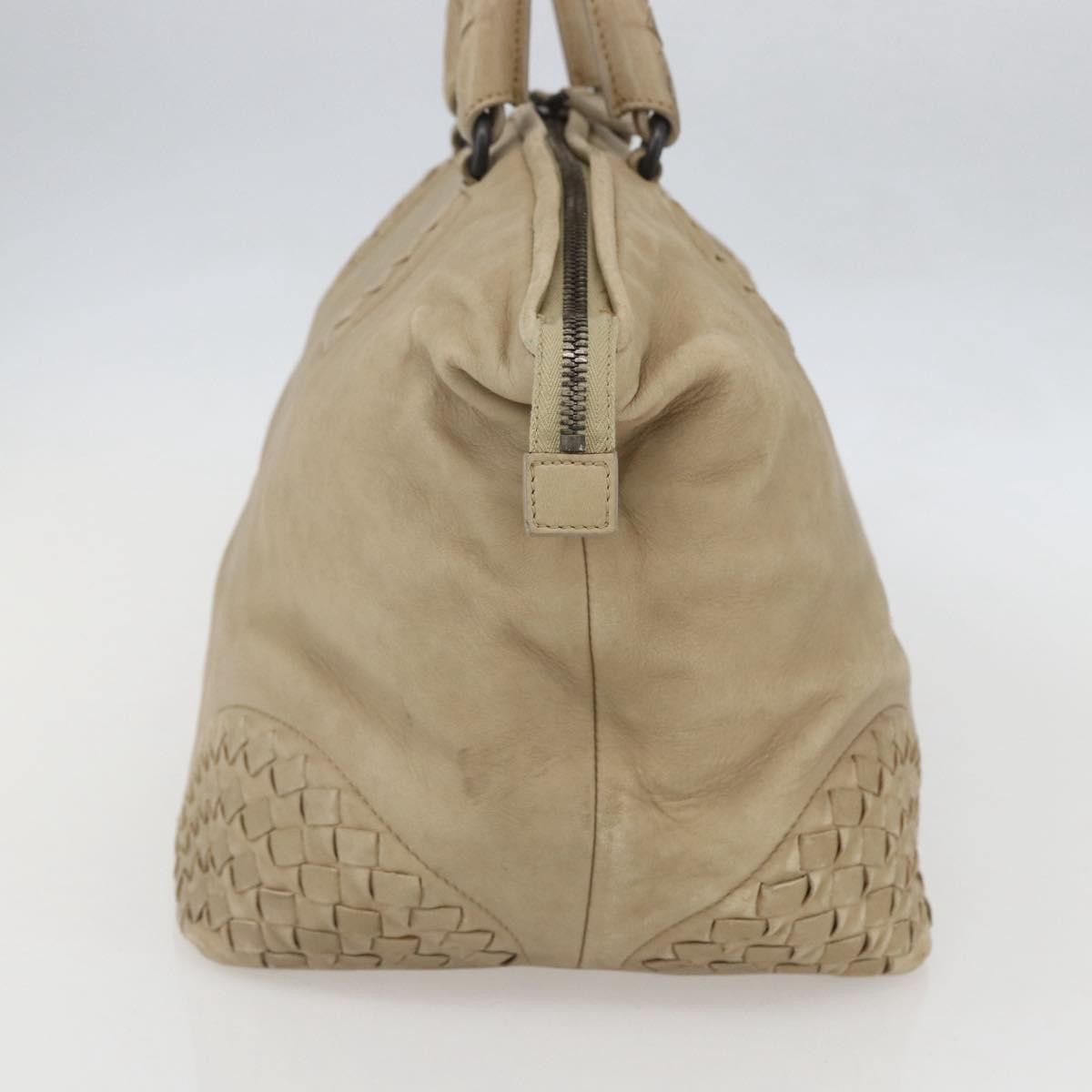 Bottega Veneta Zip Top Leather With Intrecciato Detail Beige Leather Tote Bag Bag (Pre-Owned)
