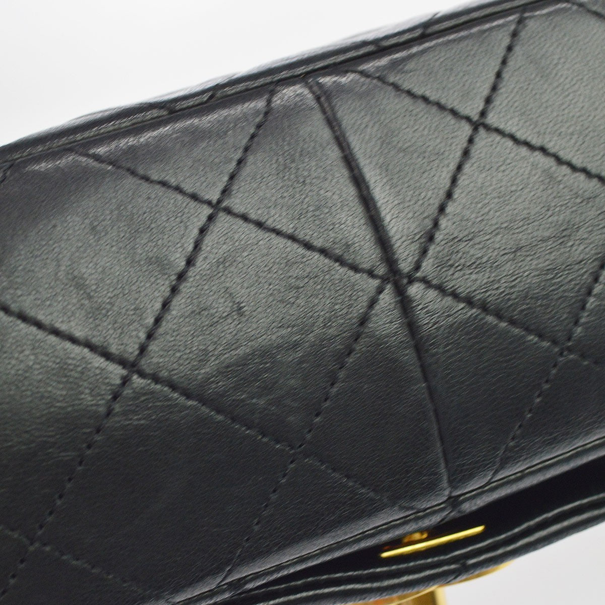 Chanel Vintage Full Flap Quilted Lambskin Black Leather Handbag (Pre-Owned)
