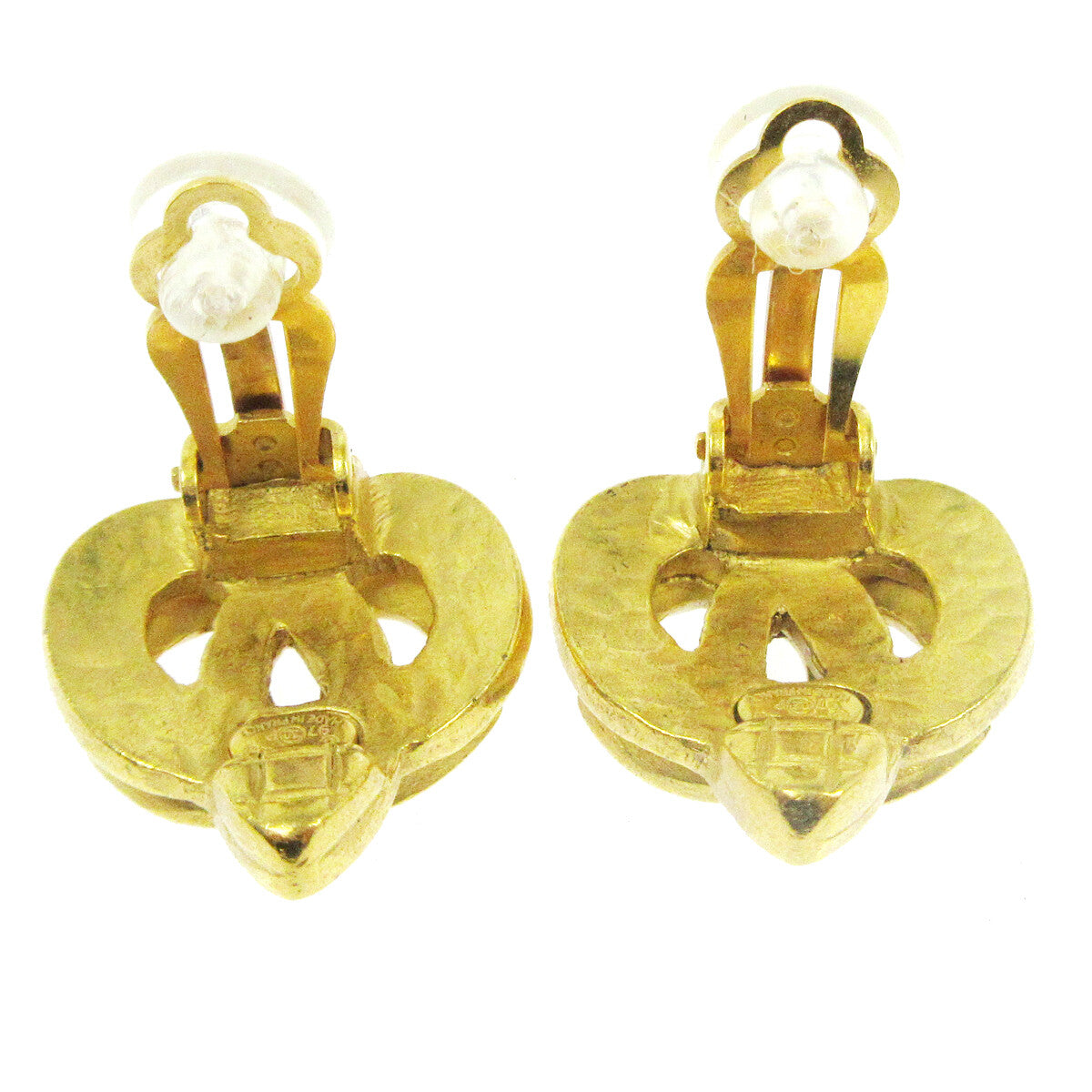 Chanel Vintage Cc Heart Clip-On Metal Gold Gold Earrings Jewelry (Pre-Owned)