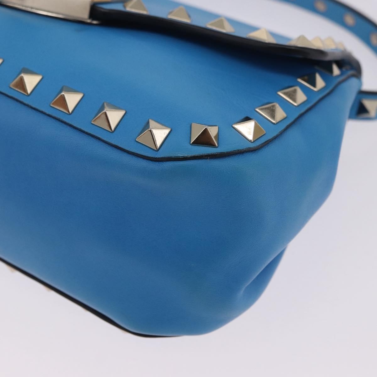 Valentino Garavani Rockstud Flip Lock Compartment Leather Blue Leather Shoulder Bag Bag (Pre-Owned)