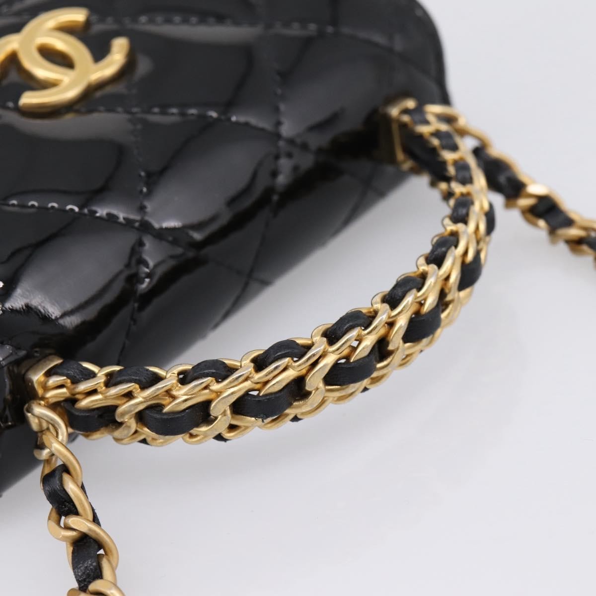 Chanel Woven Top Handle Cc Flap Clutch On Chain Patent Leather Black Patent_Leather Shoulder Bag Bag (Pre-Owned)