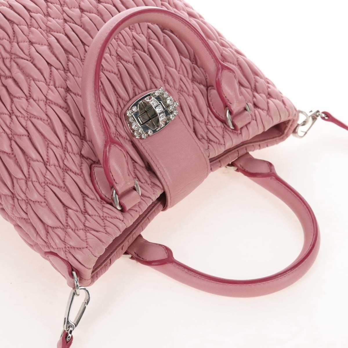 Miu Miu Crystal Convertible Top Handle Matelasse Leather Pink Leather Handbag (Pre-Owned)
