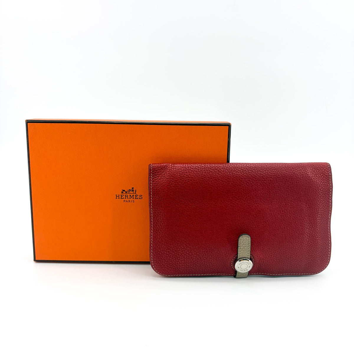 Hermes Bicolor Dogon Duo Combined Leather Red Leather Wallets Accessory (Pre-Owned)