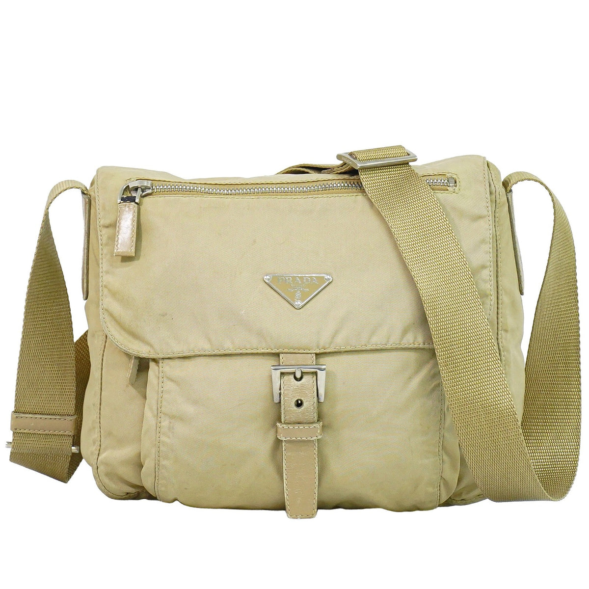 Prada Buckle Messenger Tessuto Beige Nylon Shoulder Bag Bag (Pre-Owned)