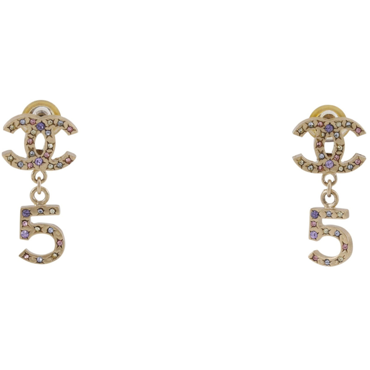 Chanel No.5 Cc Chain Drop Metal And Enamel Gold Gold_Plated Earrings Jewelry (Pre-Owned)