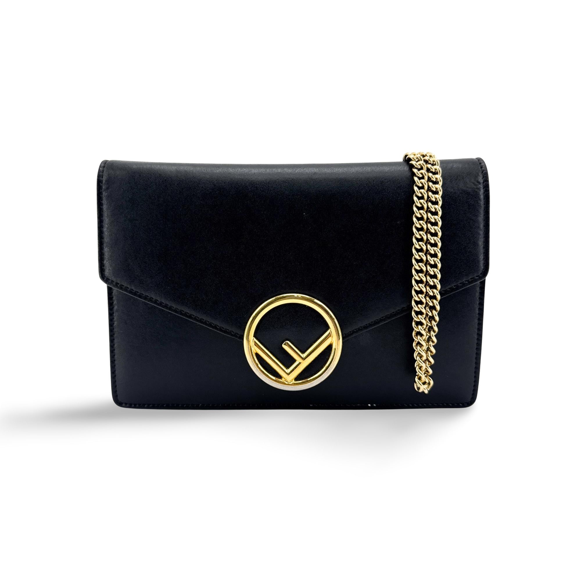 Fendi F Is Fendi Envelope Wallet On Chain Leather Black Leather Clutche & Pouche Bag (Pre-Owned)