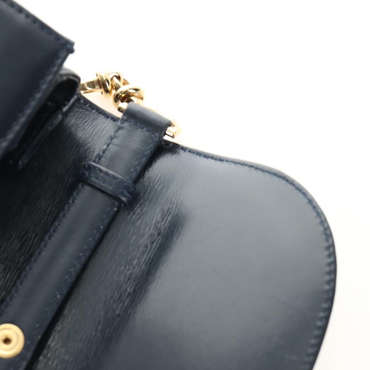 Gucci Chain Flap Leather Navy Leather Shoulder Bag Bag (Pre-Owned)