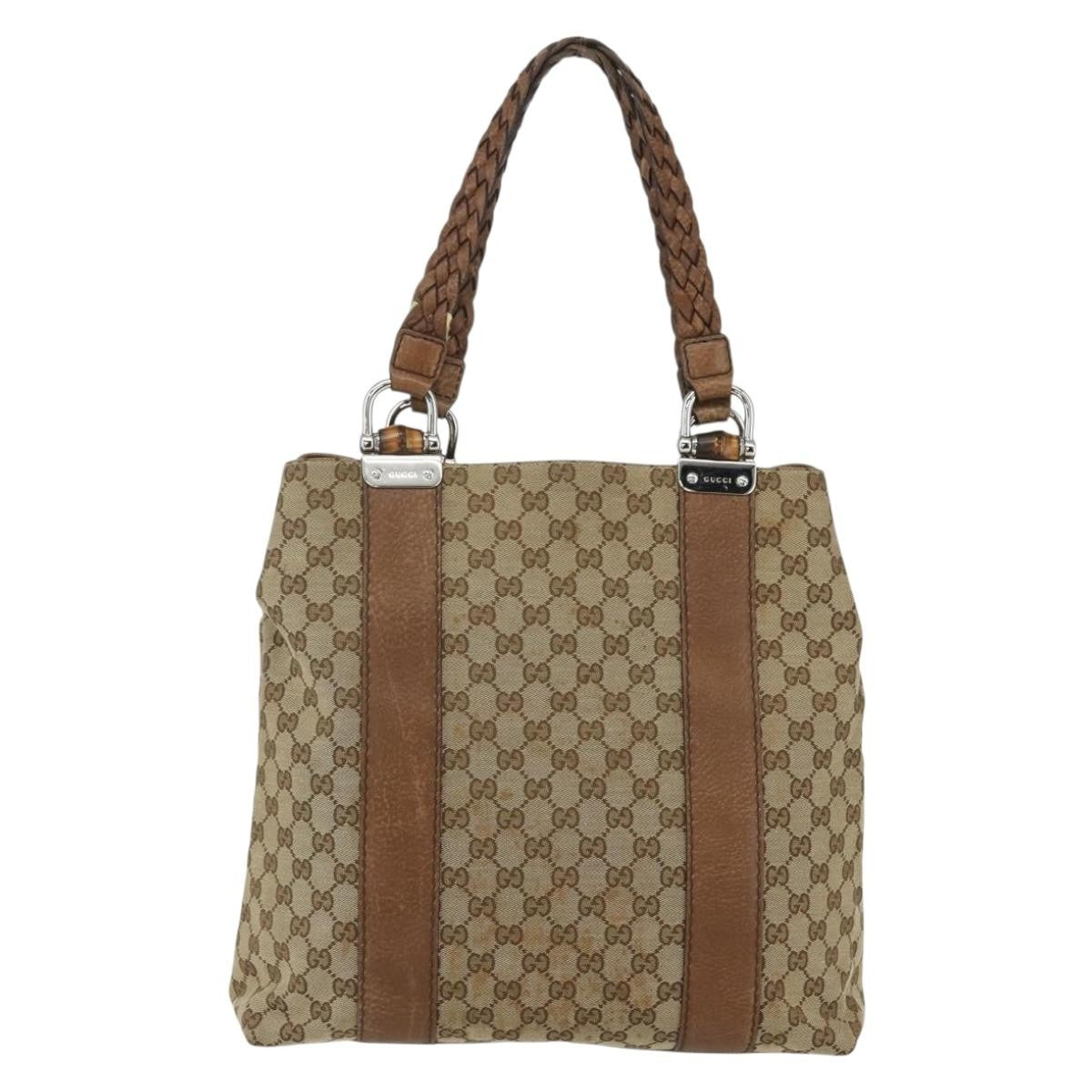 Gucci Bamboo Bar Gg Canvas Beige Canvas Tote Bag Bag (Pre-Owned)