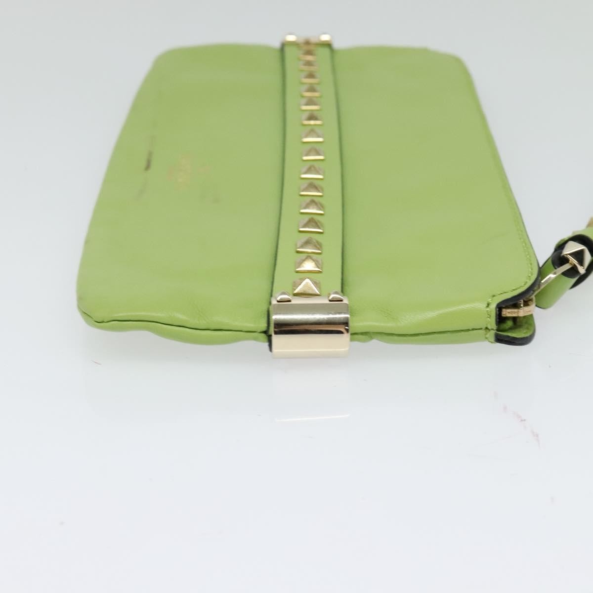 Valentino Garavani Rockstud Wristlet Leather Green Leather Clutche & Pouche Bag (Pre-Owned)
