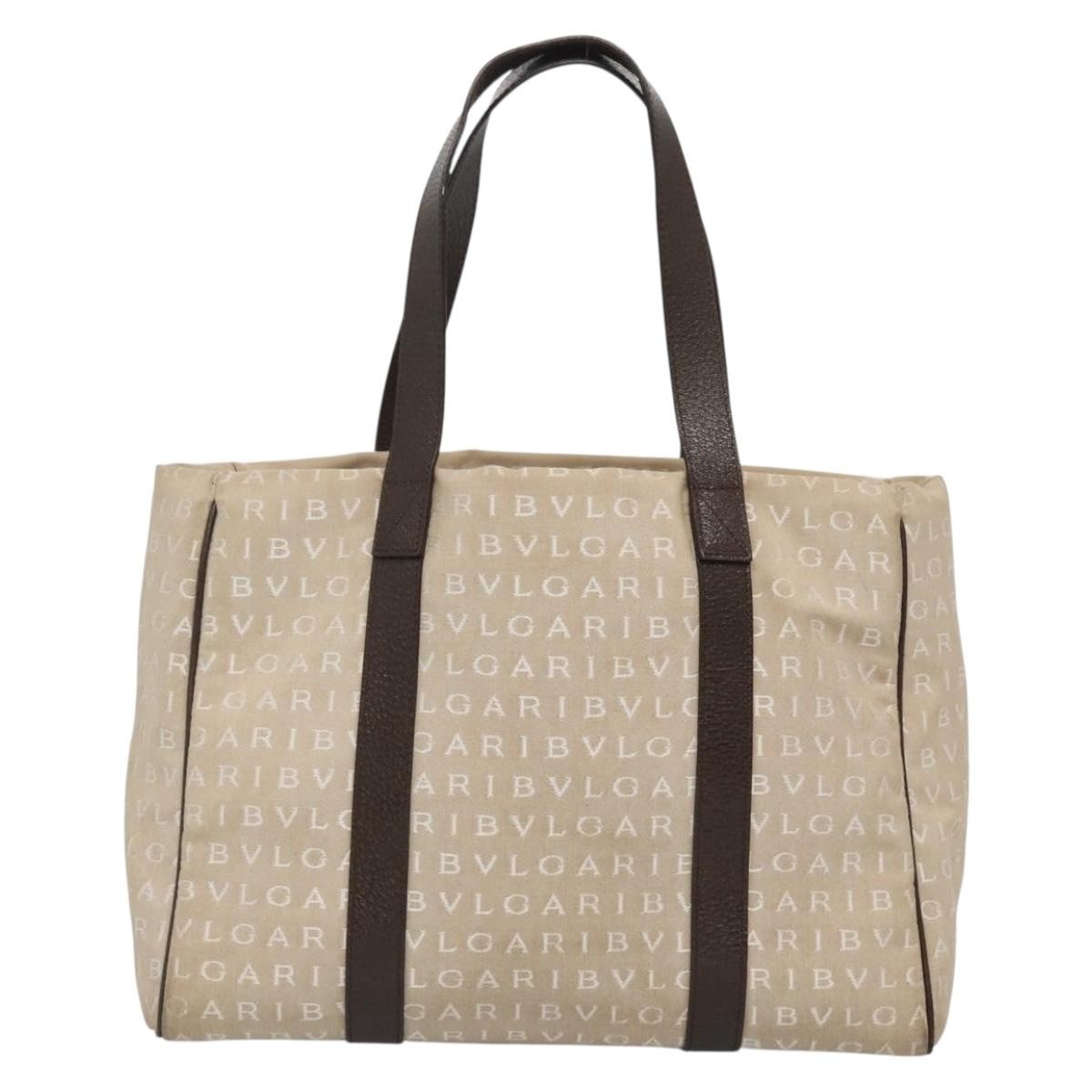 Bvlgari B.Zero1 Logomania Canvas With Leather Beige Canvas Tote Bag Bag (Pre-Owned)