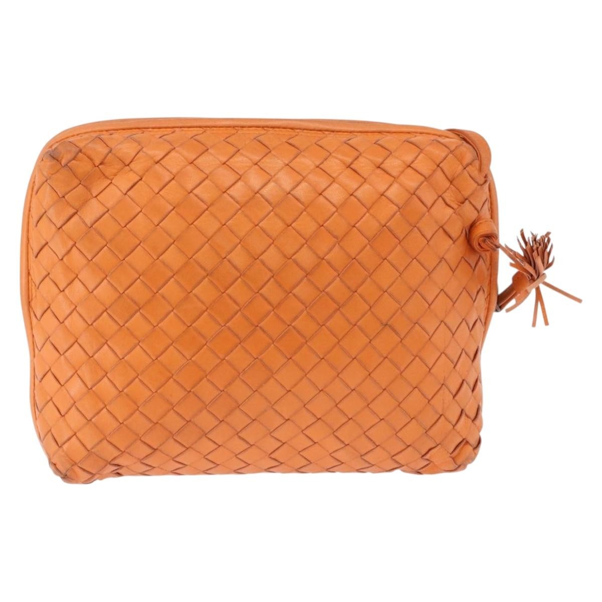 Bottega Veneta Nodini Intrecciato Nappa Orange Leather Shoulder Bag Bag (Pre-Owned)