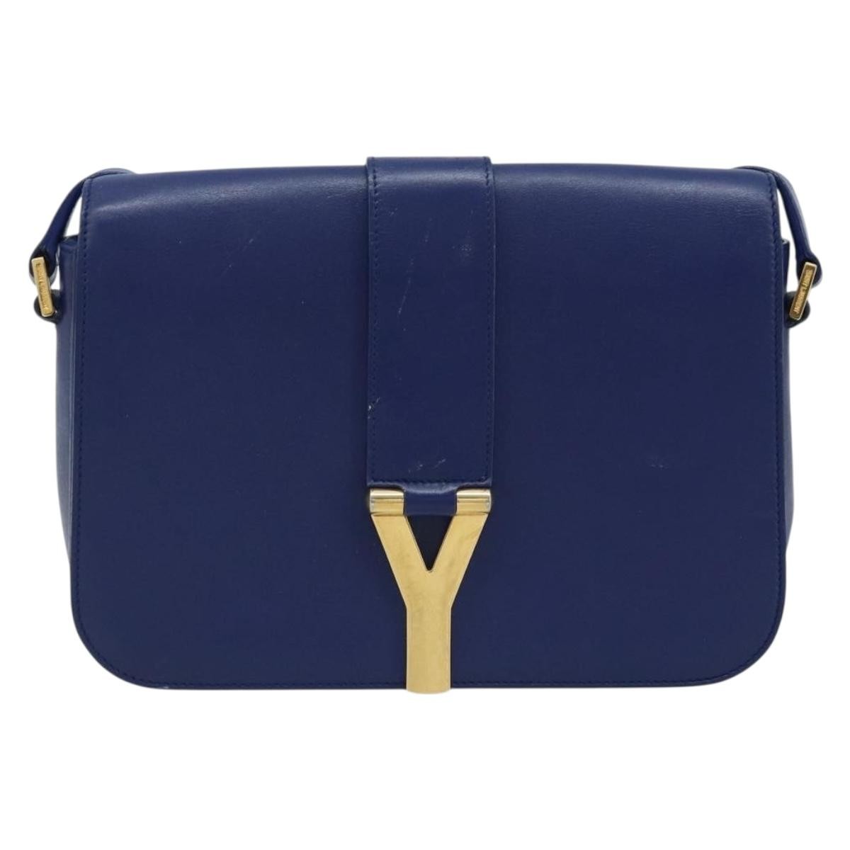 Saint Laurent Chyc Flap Leather Blue Leather Shoulder Bag Bag (Pre-Owned)