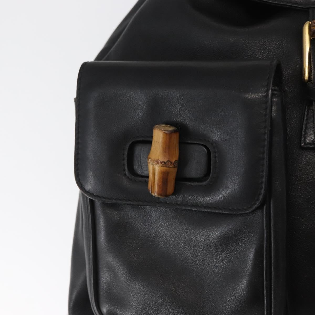 Gucci Vintage Bamboo Leather Black Leather Backpack Bag (Pre-Owned)