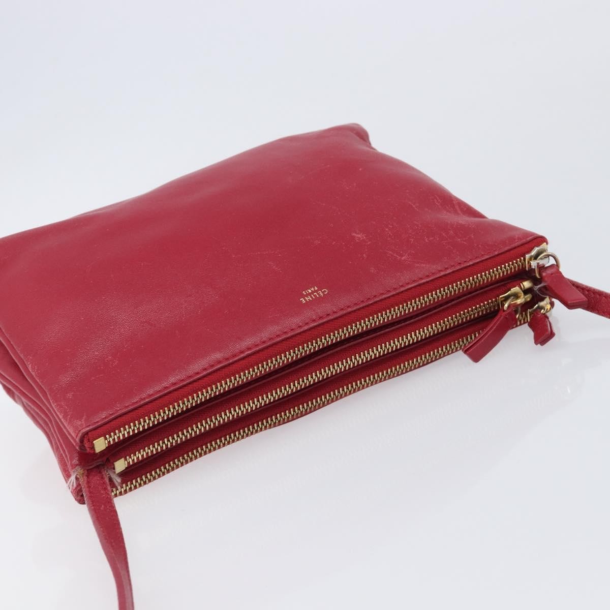 Celine Trio Leather Red Leather Crossbody Bag Bag (Pre-Owned)