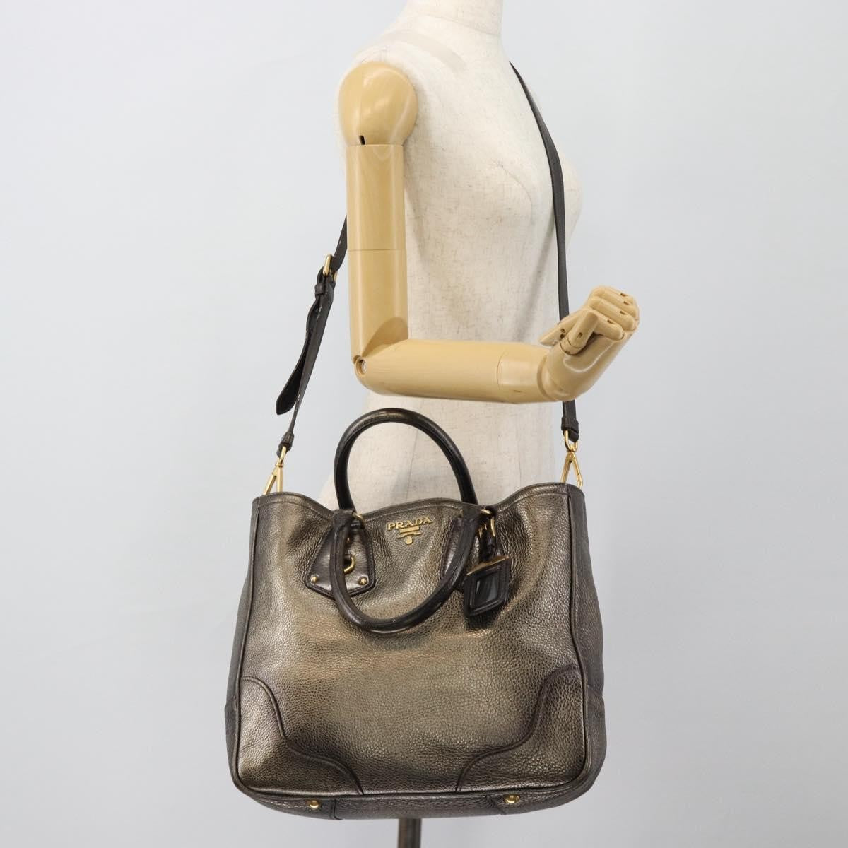 Prada Braided Handle Open Tote Vitello Daino Gold Leather Tote Bag Bag (Pre-Owned)