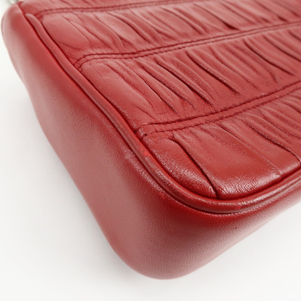Prada Chain Flap Nappa Gaufre Red Leather Shoulder Bag Bag (Pre-Owned)