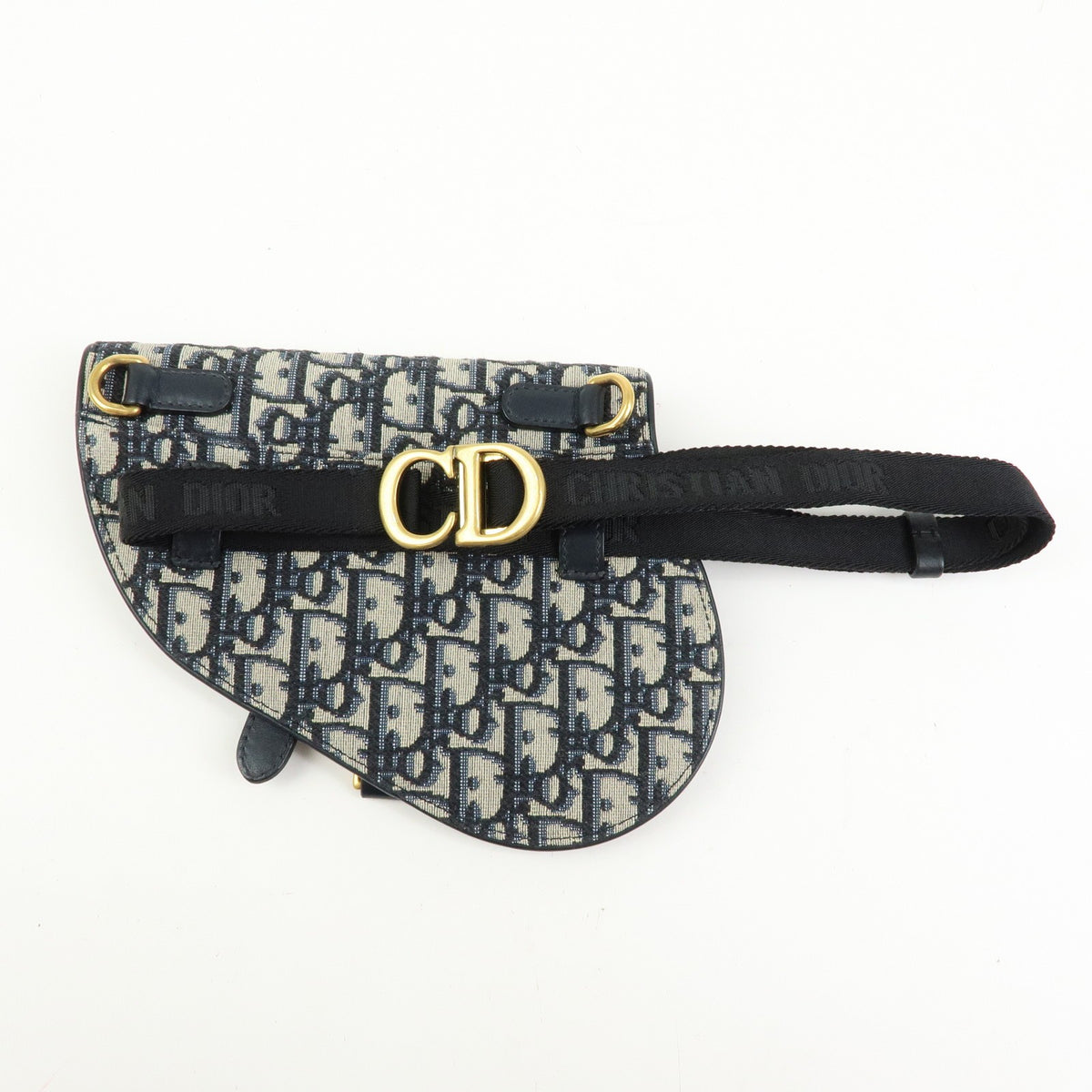 Christian Dior Saddle Belt Oblique Canvas Navy Canvas Handbag (Pre-Owned)