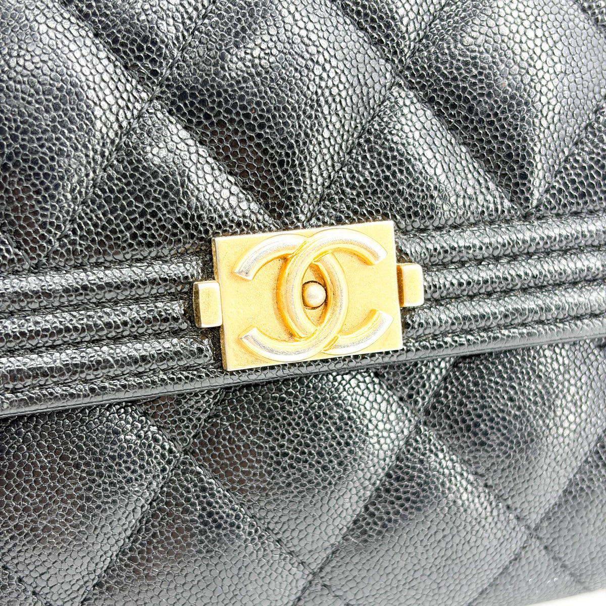 Chanel Boy Flap Quilted Caviar Black Leather Wallets Accessory (Pre-Owned)