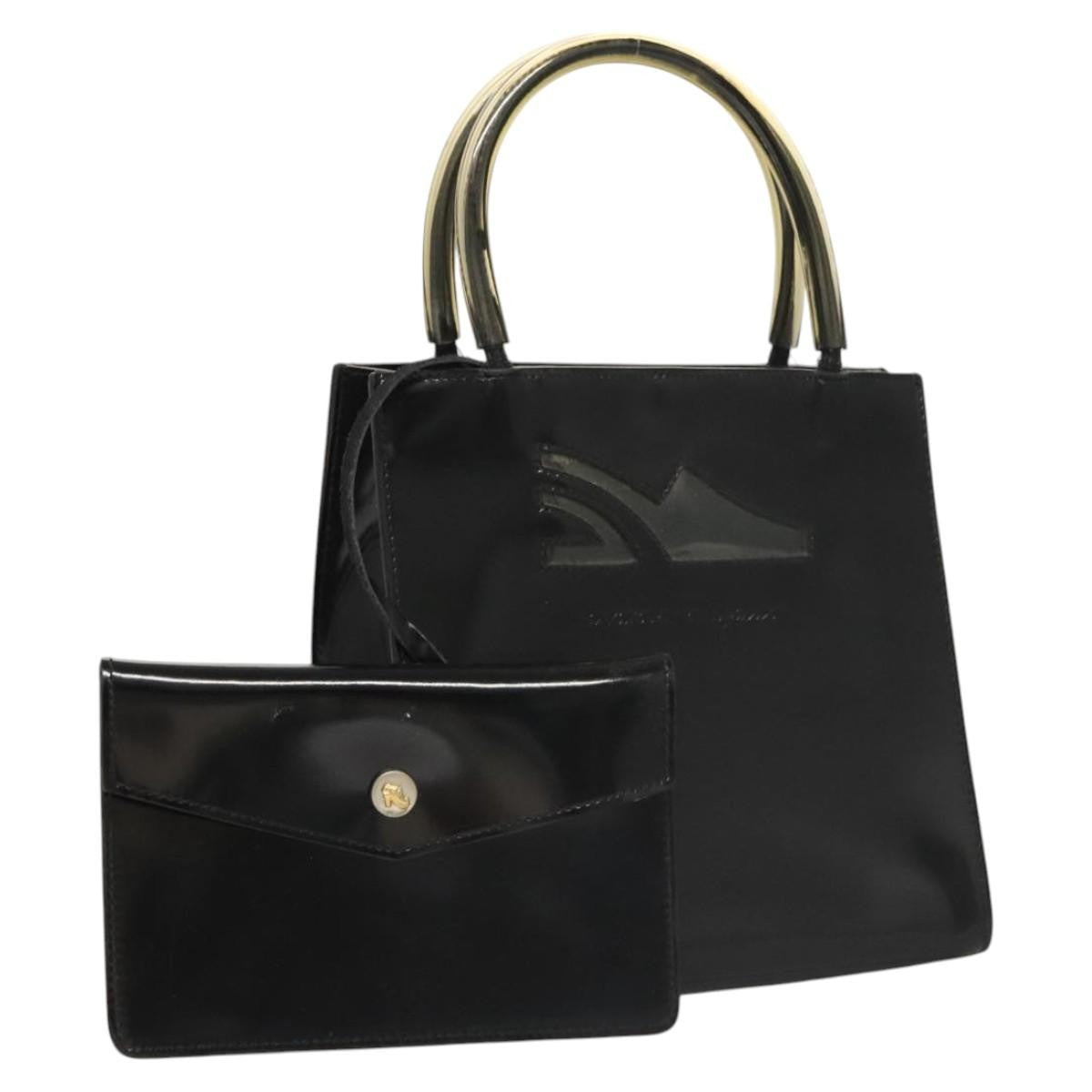 Salvatore Ferragamo Vintage Patent Leather Black Patent_Leather Handbag (Pre-Owned)