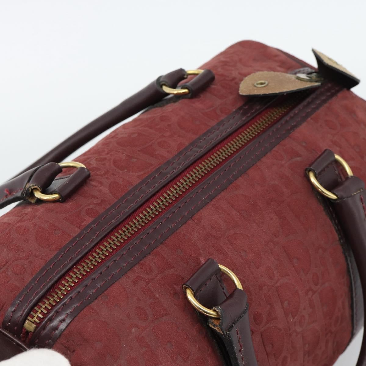Christian Dior Boston Embossed Patent Burgundy Suede Handbag (Pre-Owned)