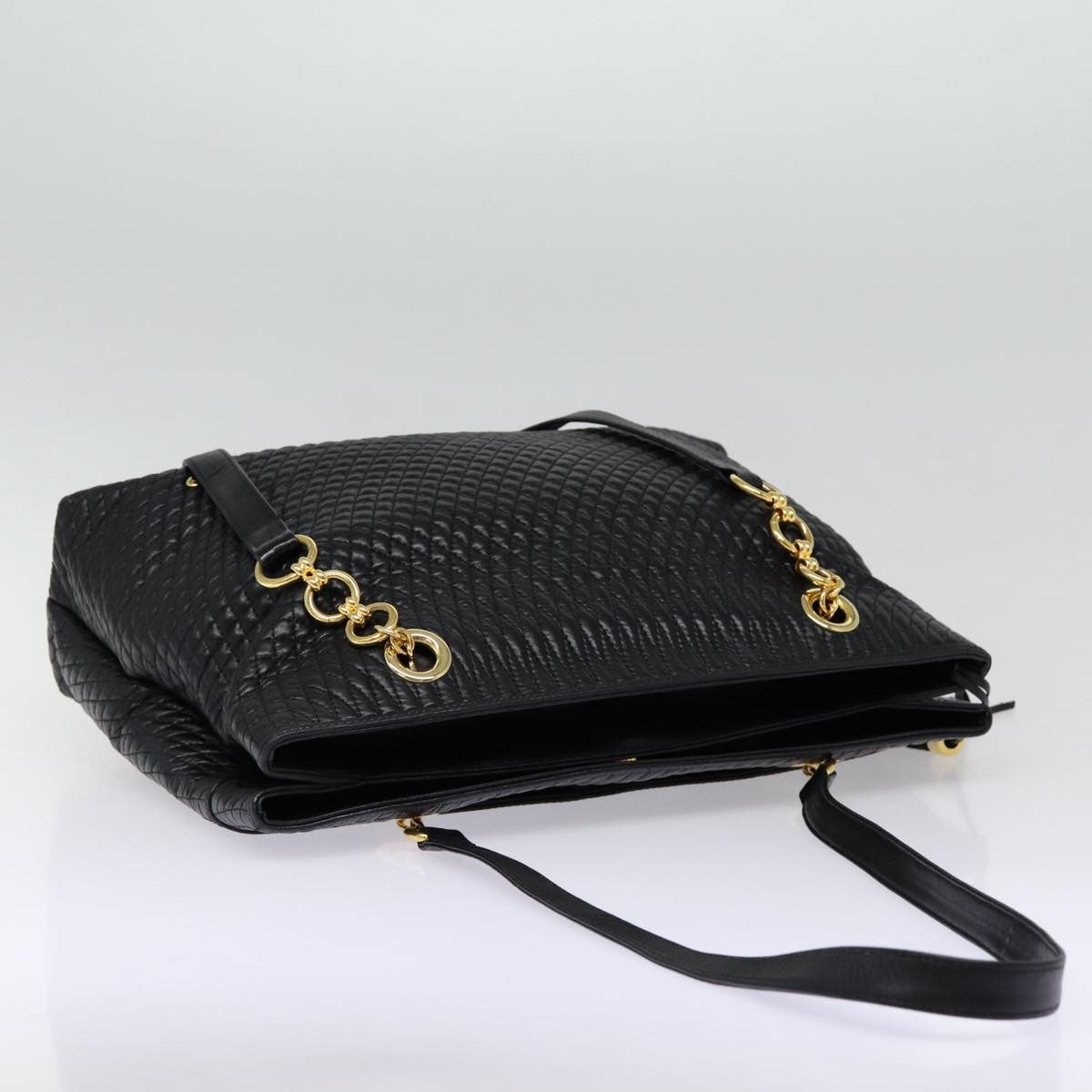 Bally Vintage Quilted Leather Black Leather Tote Bag Bag (Pre-Owned)