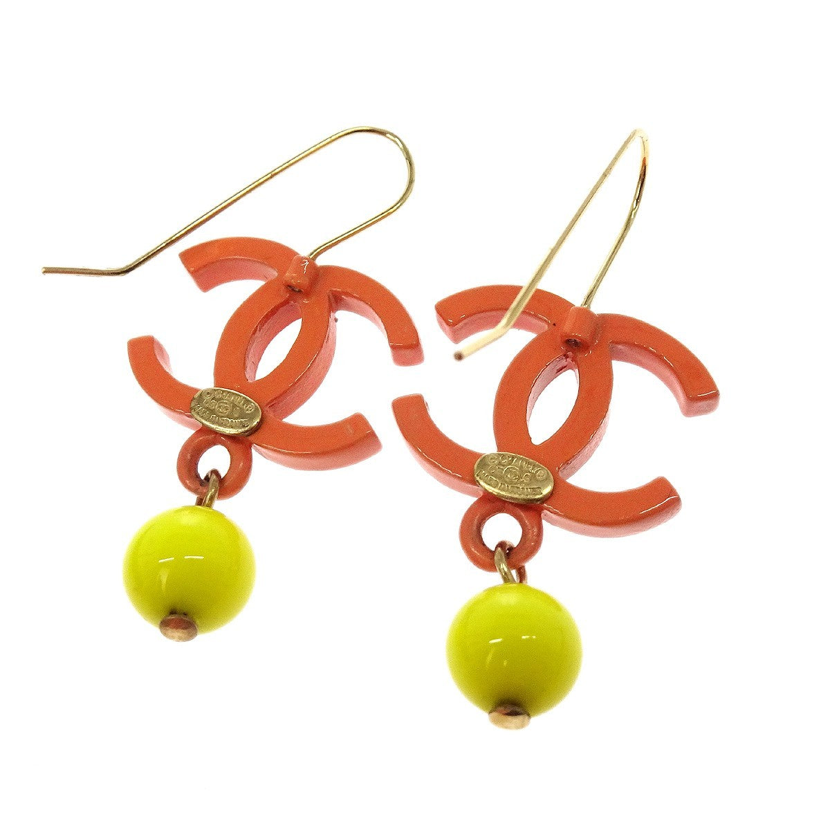 Chanel Cc Drop Metal With Beads Orange Gold_Plated Earrings Jewelry (Pre-Owned)