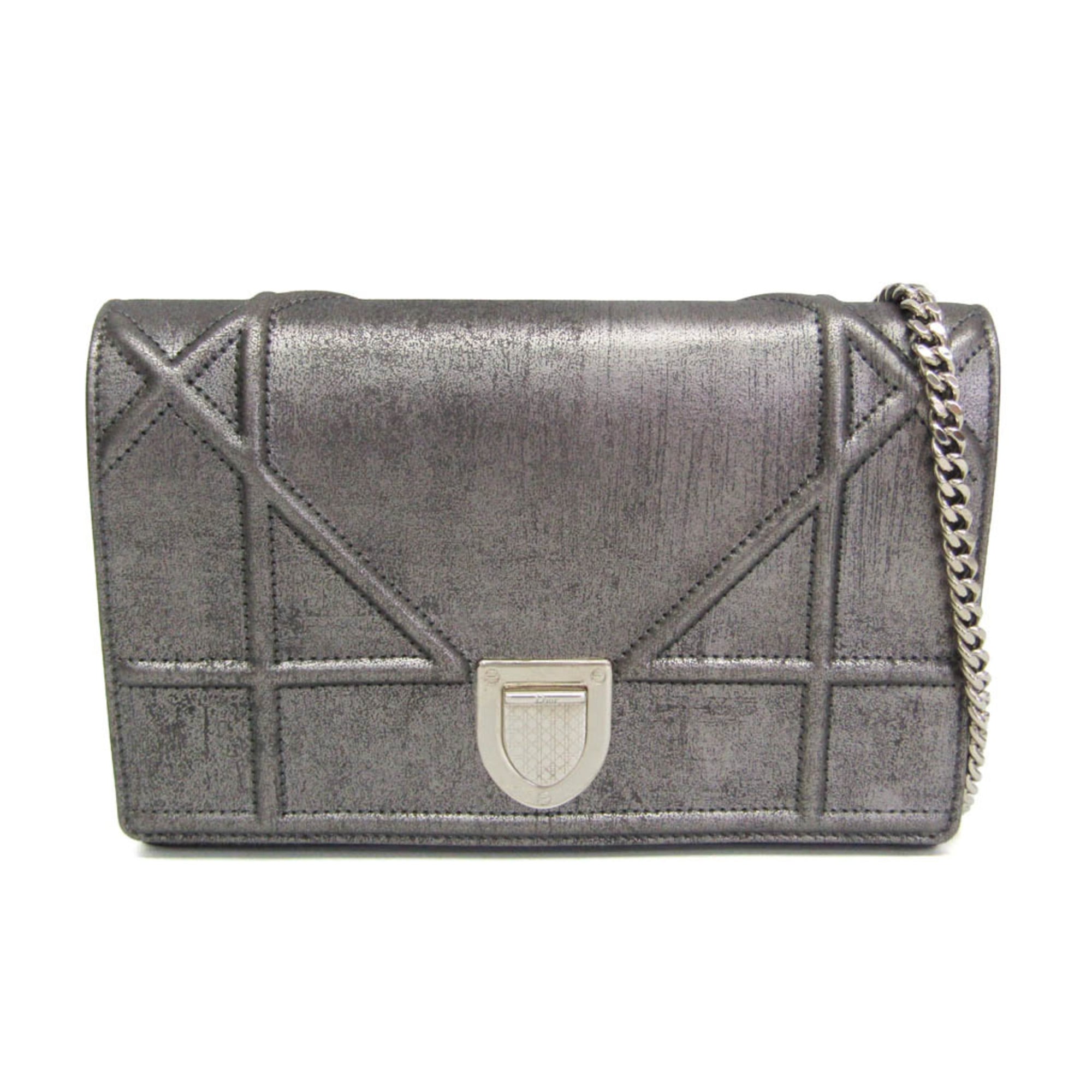 Christian Dior Diorama Chain Clutch Leather Silver Leather Shoulder Bag Bag (Pre-Owned)