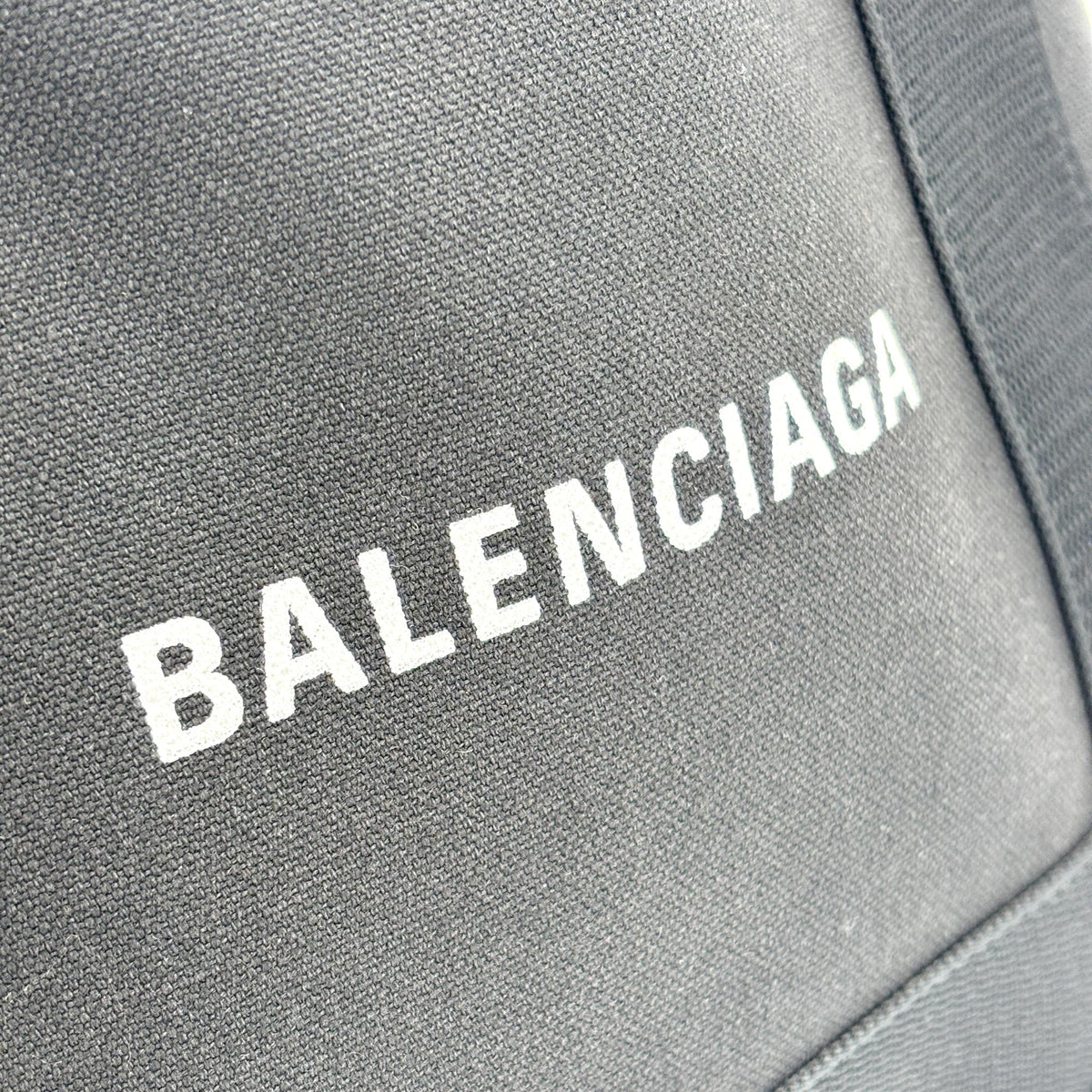 Balenciaga Navy Cabas Canvas With Leather Black Canvas Tote Bag Bag (Pre-Owned)