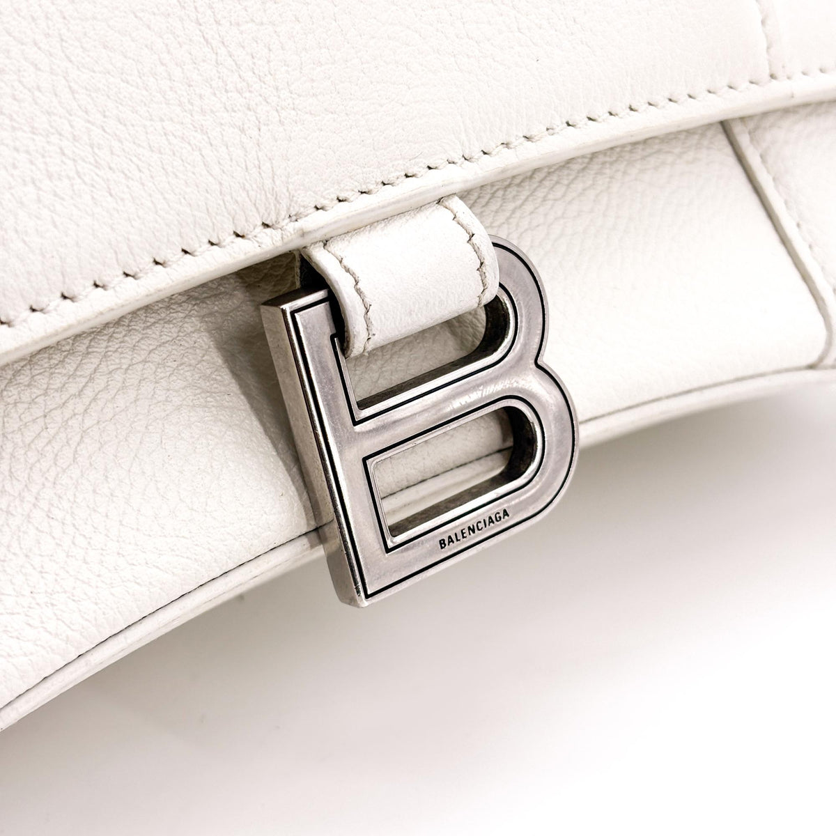 Balenciaga Hourglass Top Handle Leather White Leather Handbag (Pre-Owned)