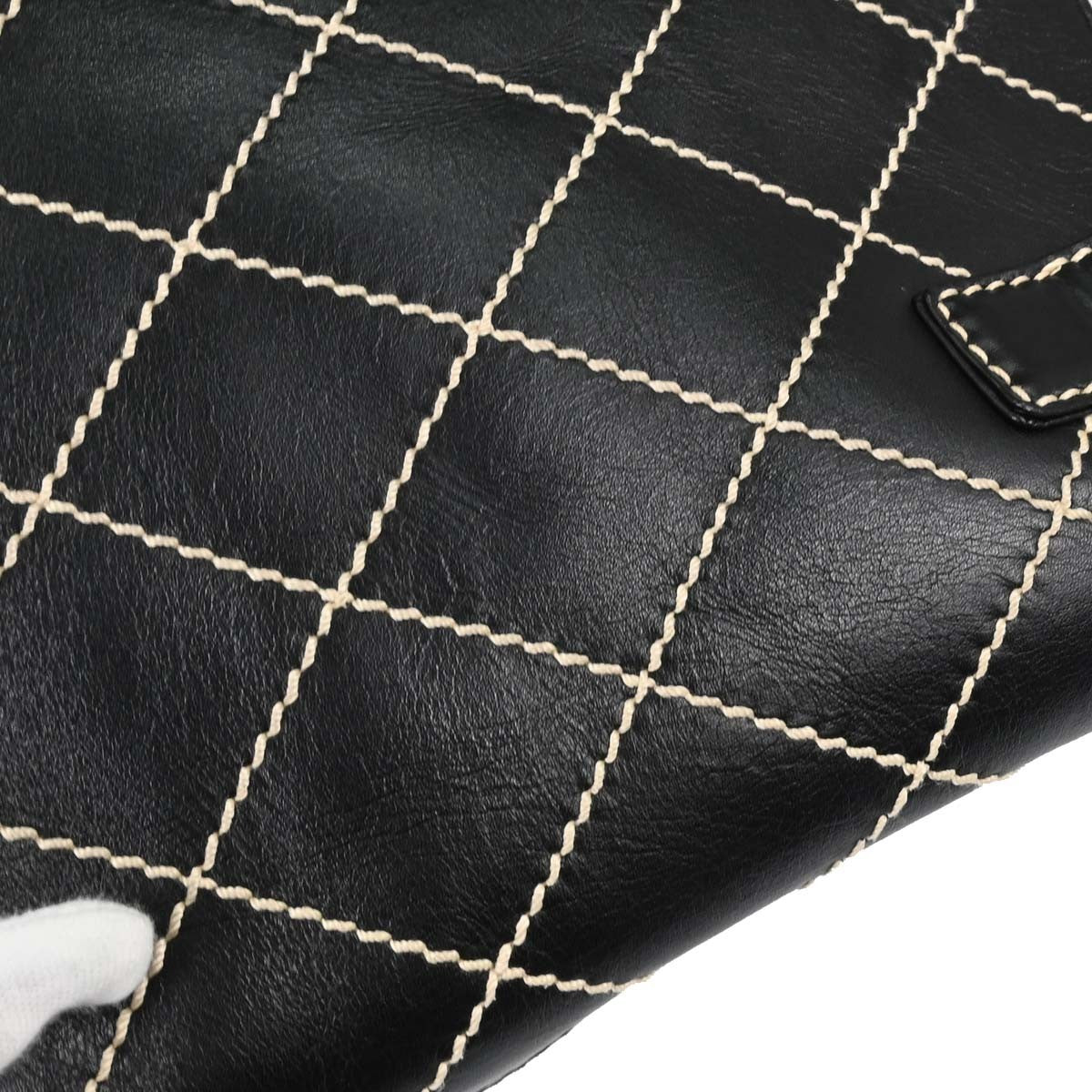 Chanel Surpique Quilted Leather Black Leather Tote Bag Bag (Pre-Owned)