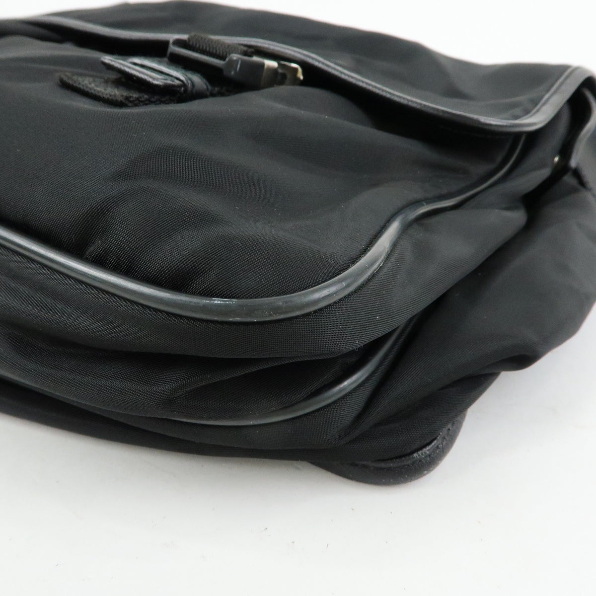Prada Buckle Messenger Tessuto Black Nylon Handbag (Pre-Owned)