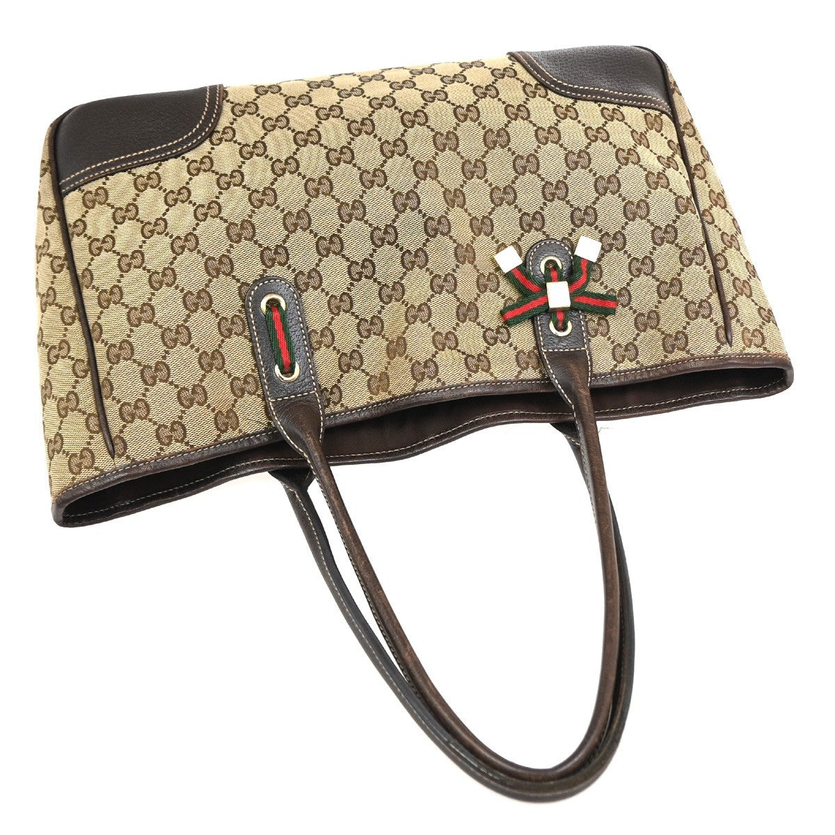 Gucci Princy Tote Gg Canvas And Leather Brown Canvas Tote Bag Bag (Pre-Owned)