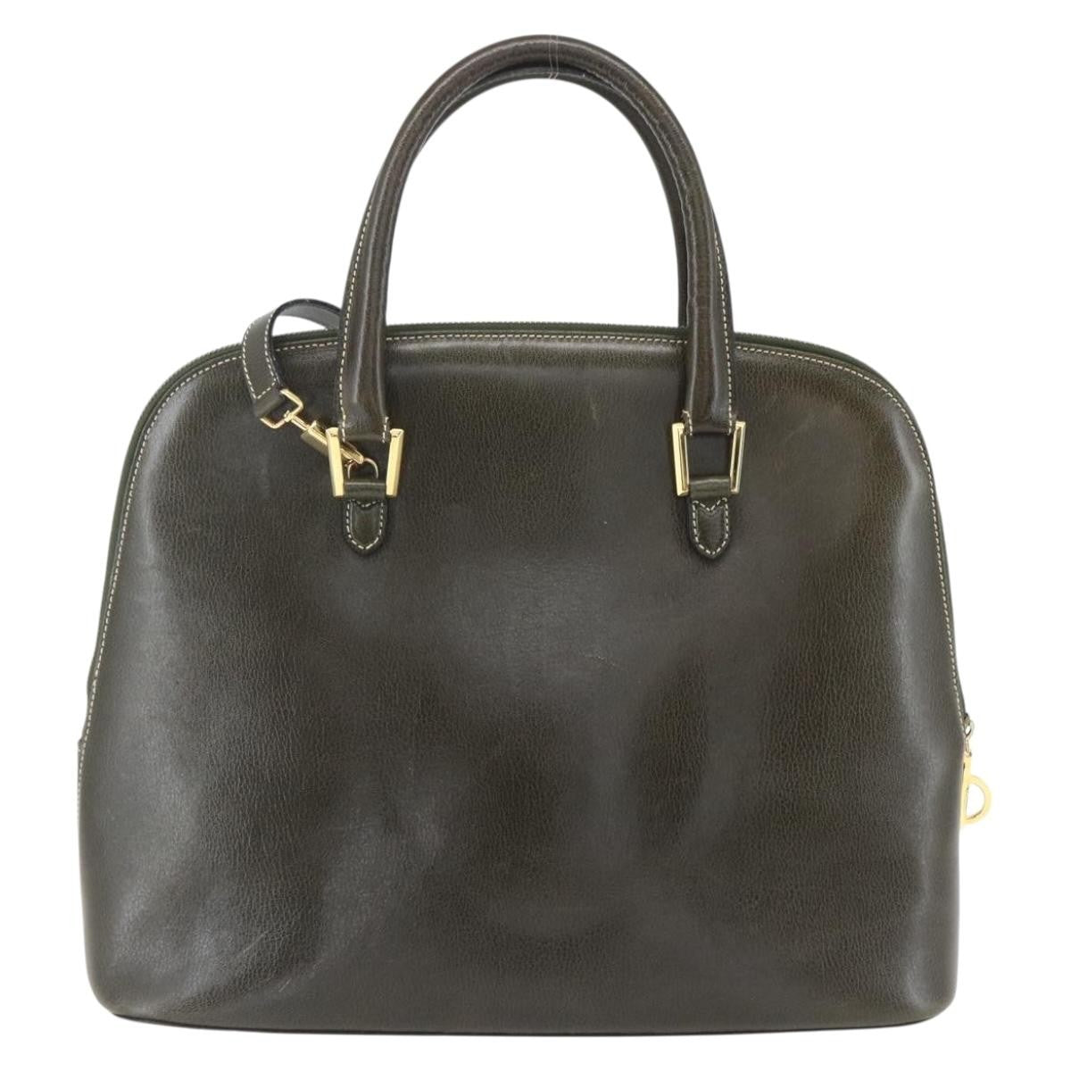 Salvatore Ferragamo Vintage Leather Khaki Leather Handbag (Pre-Owned)