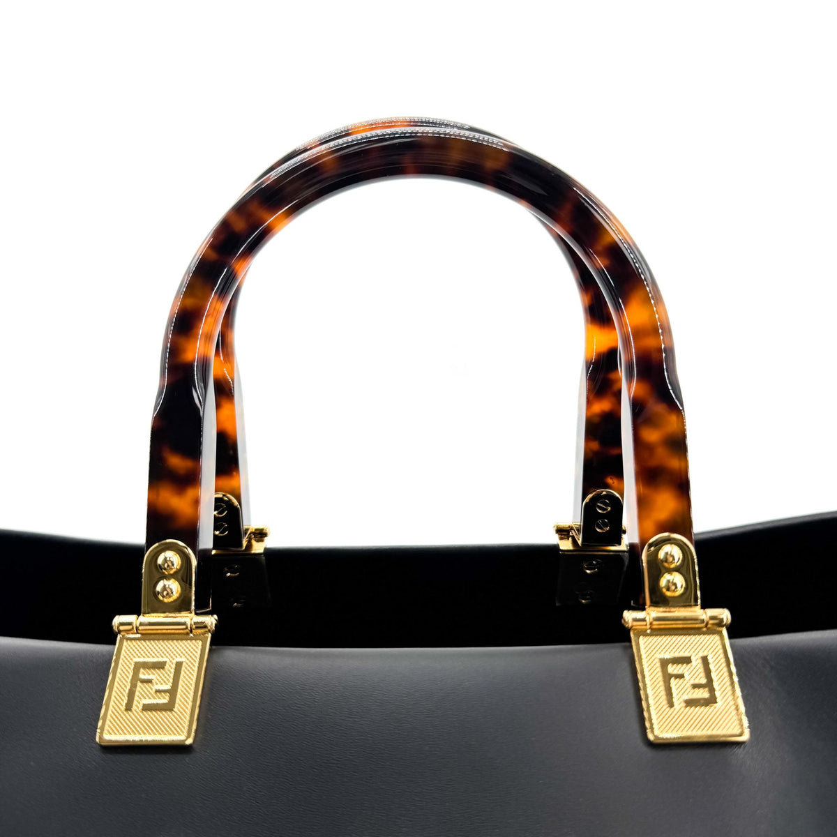 Fendi Sunshine Shopper Leather Black Leather Tote Bag Bag (Pre-Owned)