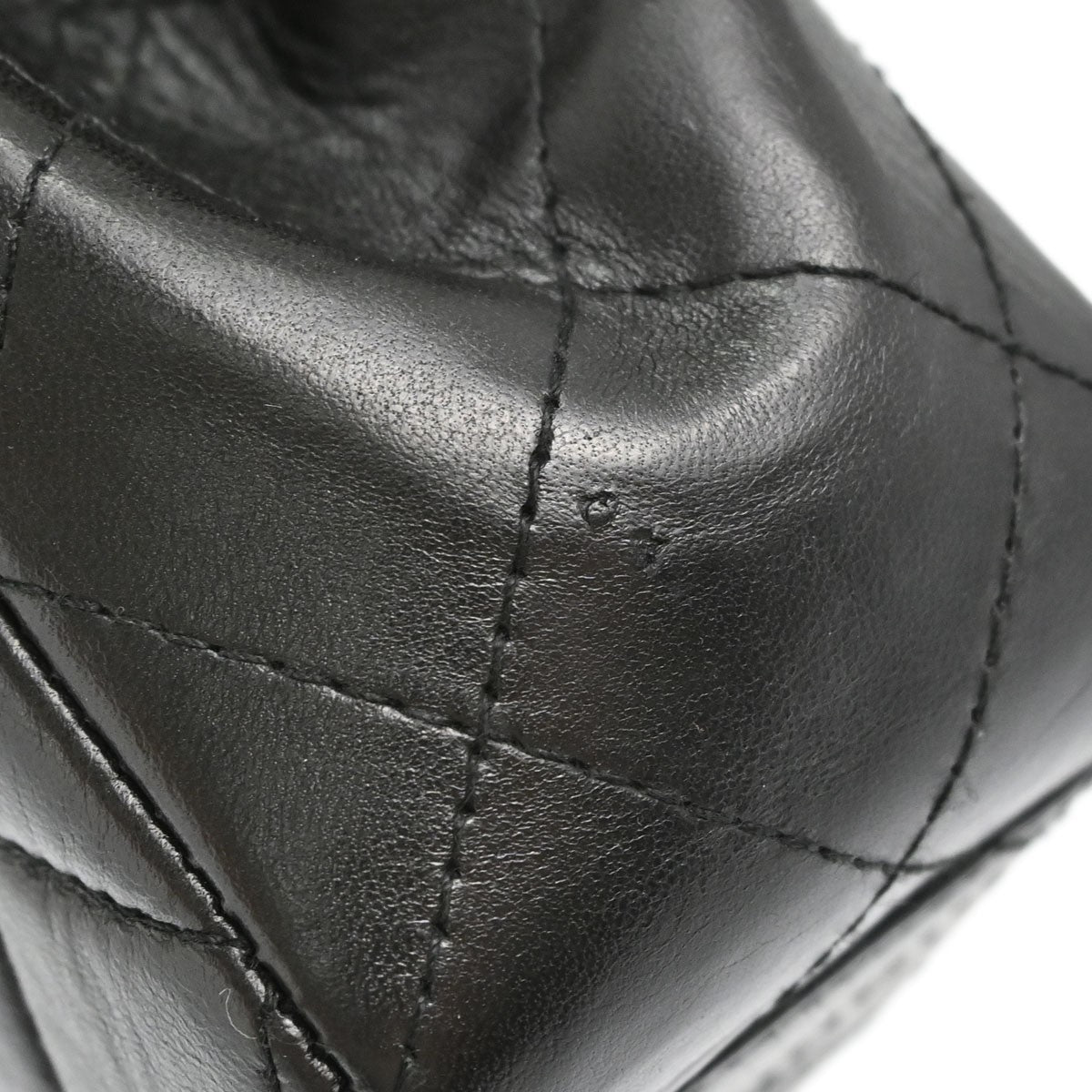 Chanel Vintage Classic Top Handle Flap Quilted Lambskin Black Leather Handbag (Pre-Owned)