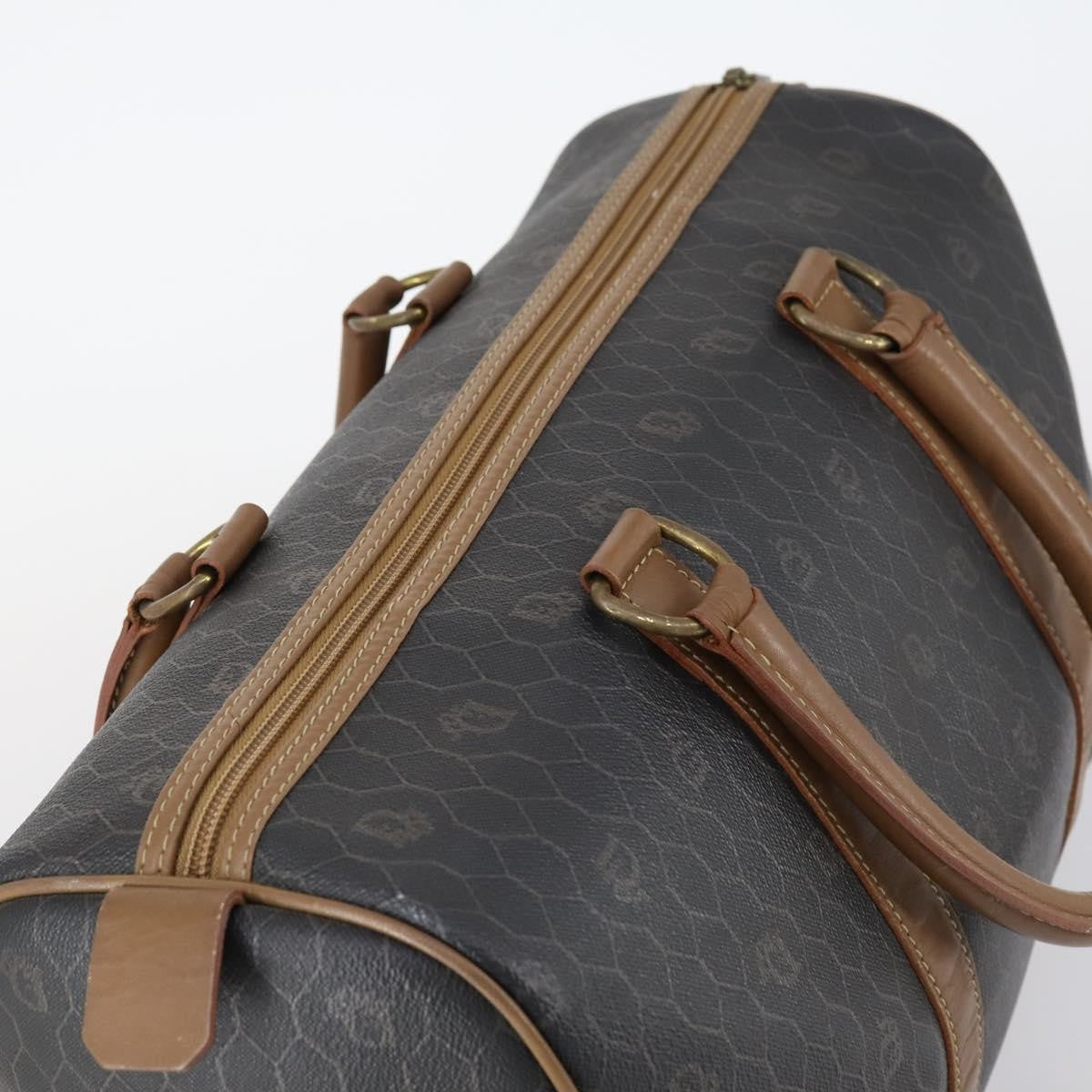 Christian Dior Vintage Honeycomb Boston Canvas And Leather Black Canvas Travel Bag Bag (Pre-Owned)