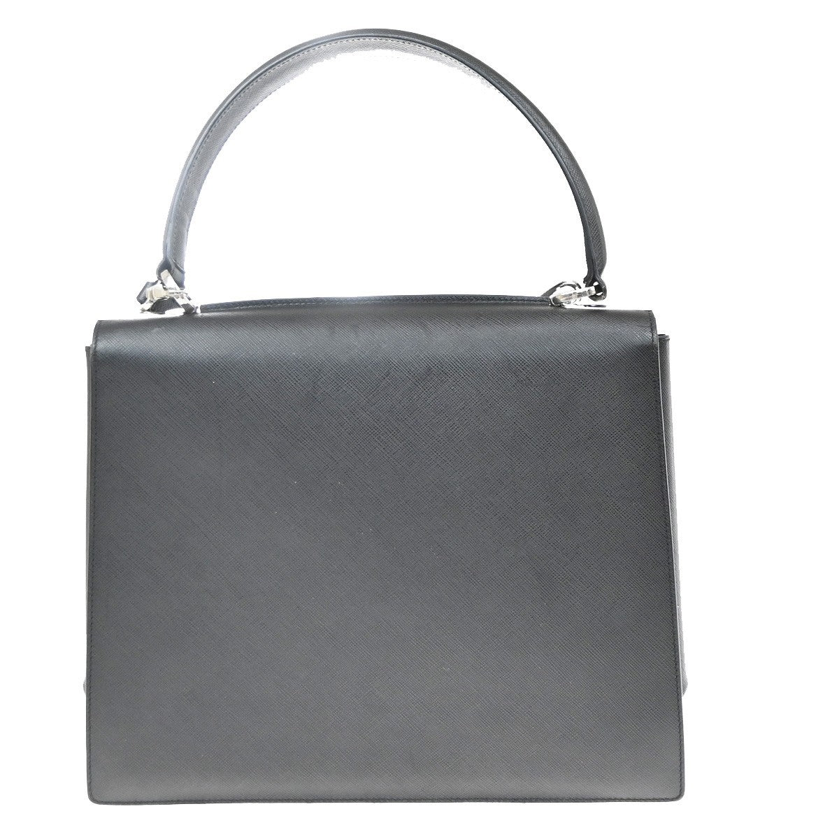 Salvatore Ferragamo Double Gancini Top Handle Saffiano Leather Black Leather Handbag (Pre-Owned)