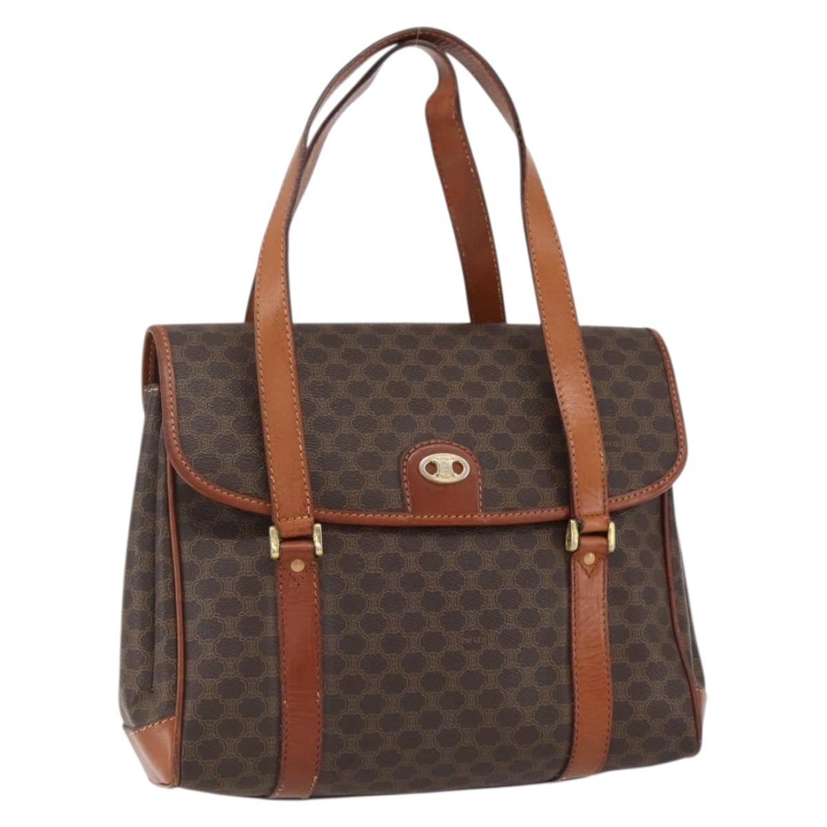 Celine Vintage Macadam Canvas And Leather Brown Canvas Handbag (Pre-Owned)