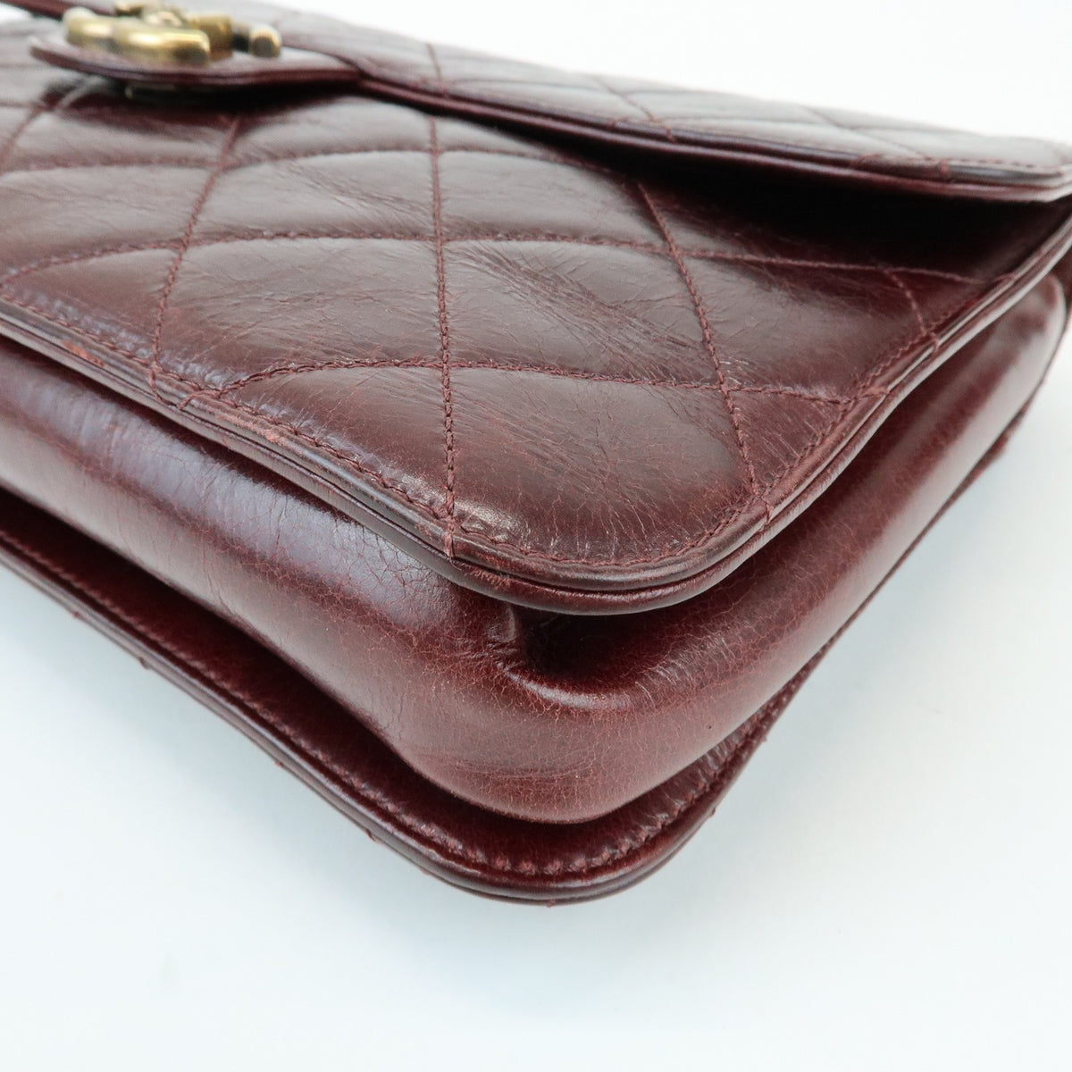Chanel Perfect Edge Flap Quilted Glazed Calfskin Burgundy Leather Handbag (Pre-Owned)
