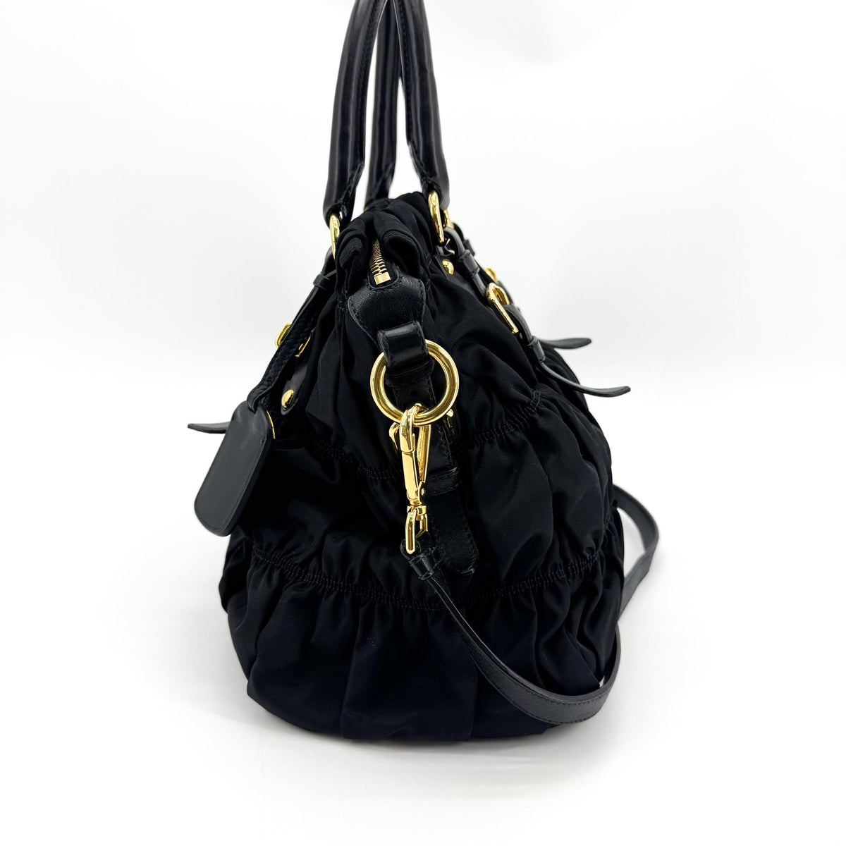 Prada Gaufre Nappa Leather Black Nylon Tote Bag Bag (Pre-Owned)