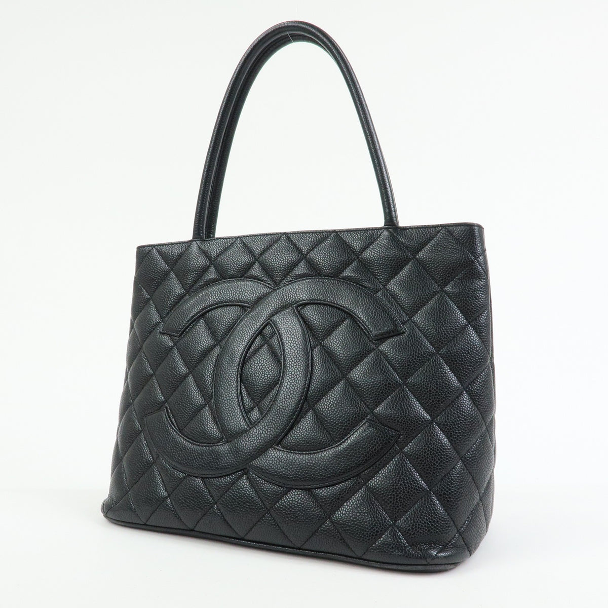 Chanel Medallion Quilted Caviar Black Leather Tote Bag Bag (Pre-Owned)